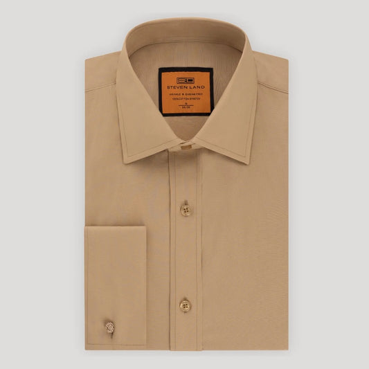 STEVEN LAND POPLIN FRENCH CUFF SHIRT 100% COTTON - KHAKI