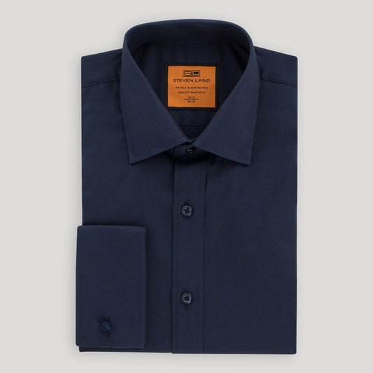 STEVEN LAND POPLIN FRENCH CUFF SHIRT 100% COTTON - NAVY