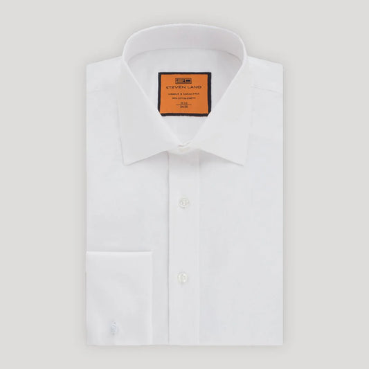 STEVEN LAND POPLIN FRENCH CUFF SHIRT 100% COTTON -  OPTICAL WHITE