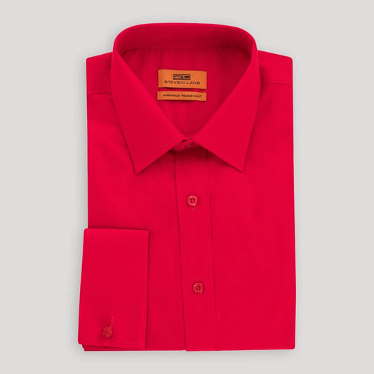 STEVEN LAND POPLIN FRENCH CUFF SHIRT 100% COTTON -  RED