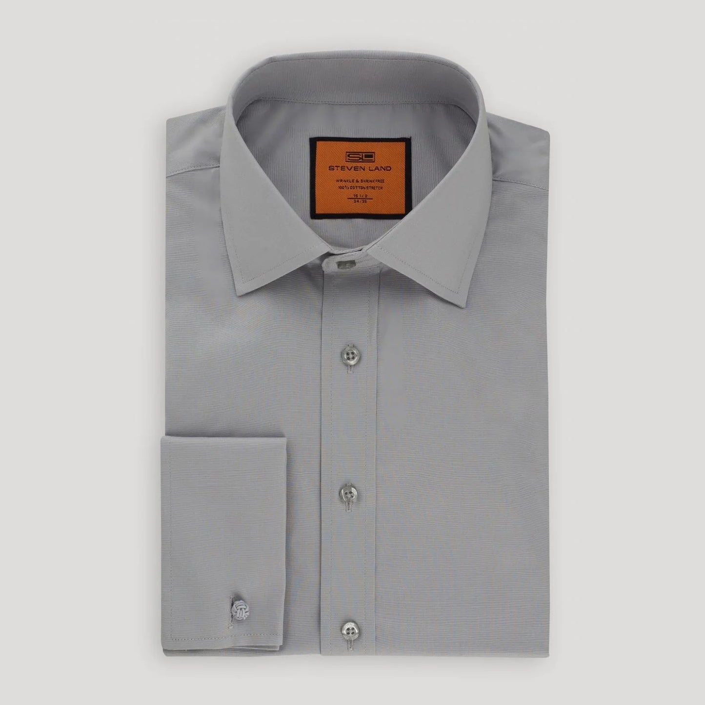 STEVEN LAND POPLIN FRENCH CUFF SHIRT 100% COTTON -  SILVER