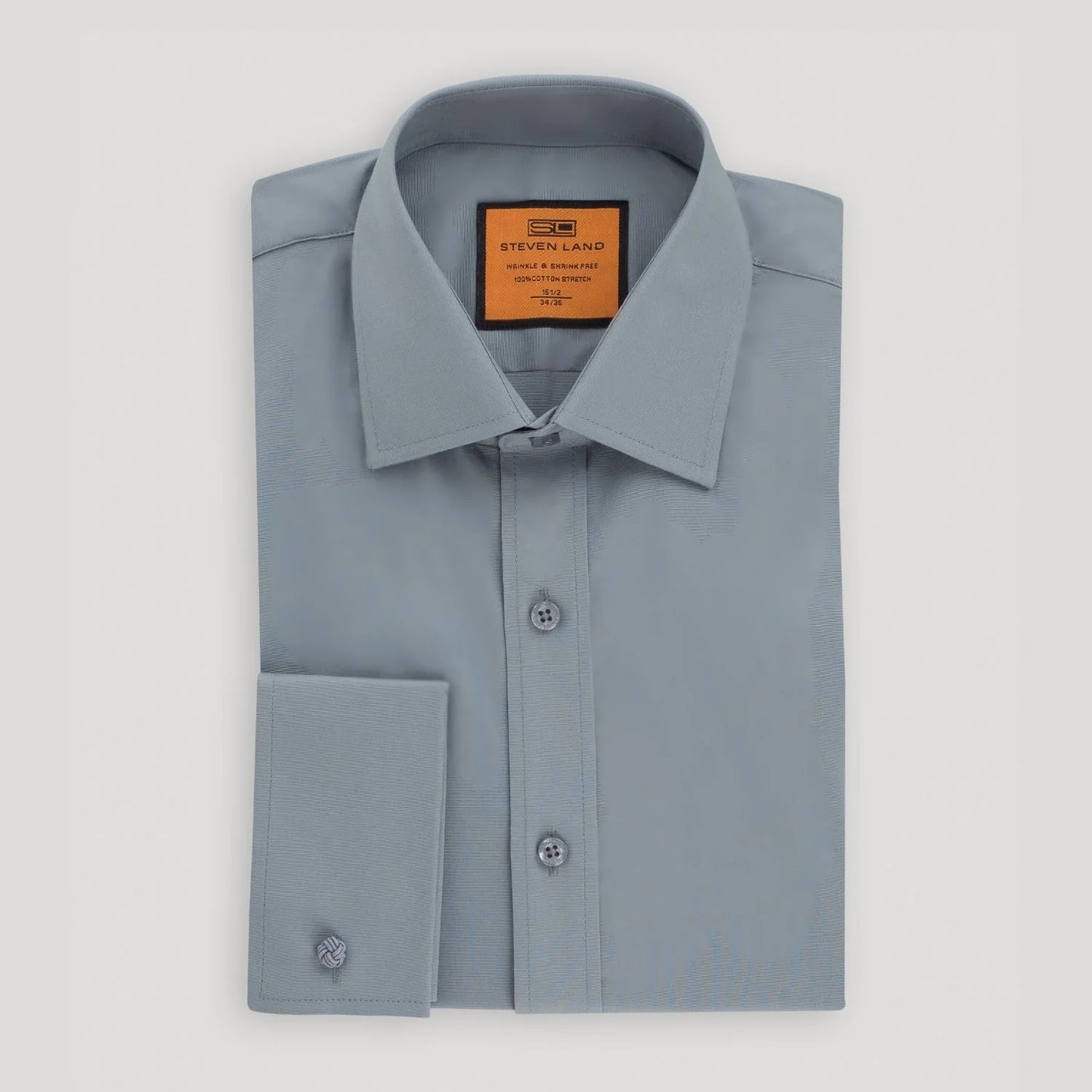 STEVEN LAND POPLIN FRENCH CUFF SHIRT 100% COTTON - STEEL
