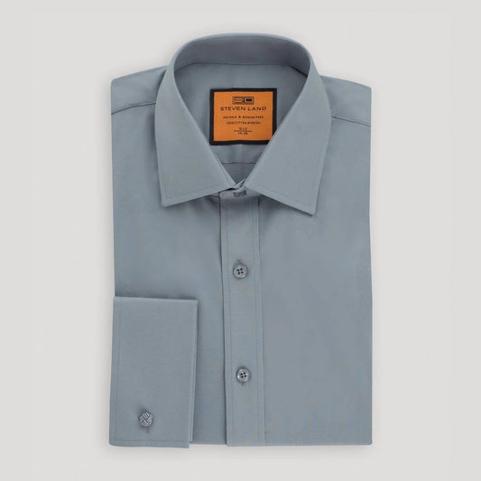 STEVEN LAND POPLIN FRENCH CUFF SHIRT 100% COTTON - STEEL