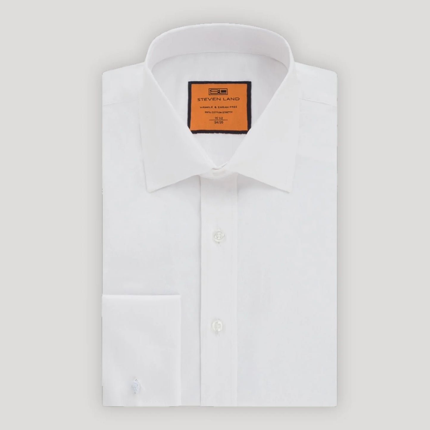 STEVEN LAND POPLIN FRENCH CUFF SHIRT 100% COTTON -  WHITE