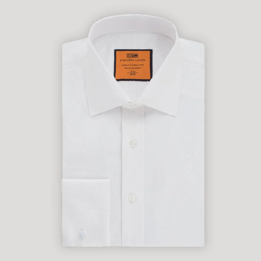 STEVEN LAND POPLIN FRENCH CUFF SHIRT 100% COTTON -  WHITE