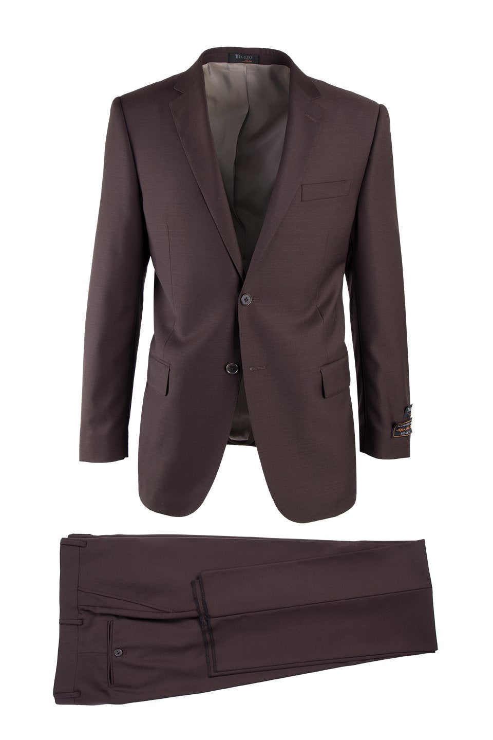 Novello Brown, Modern Fit, Pure Wool Suit by Tiglio Luxe