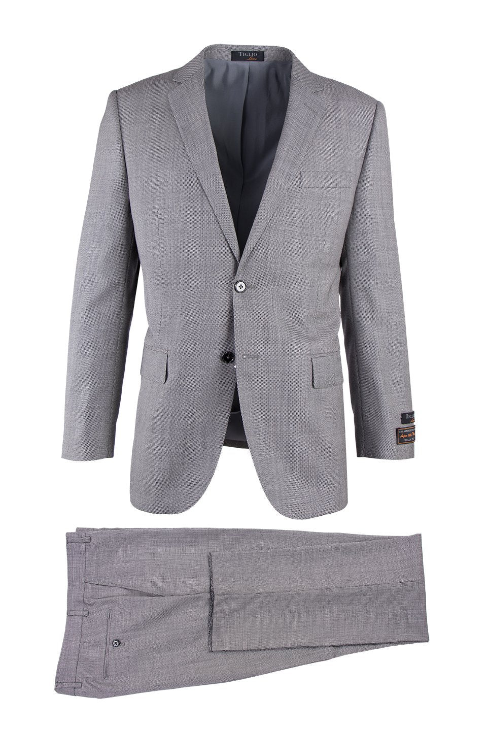 Novello Light Gray Birdseye, Modern Fit, Pure Wool Suit by Tiglio Luxe