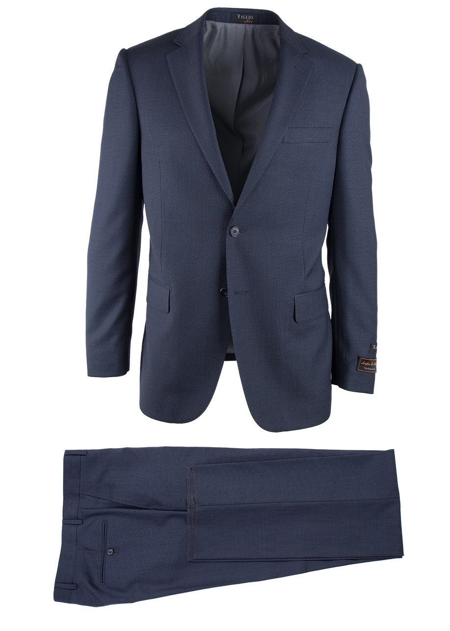 Novello Blue Birdseye, Modern Fit, Pure Wool Suit by Tiglio Luxe